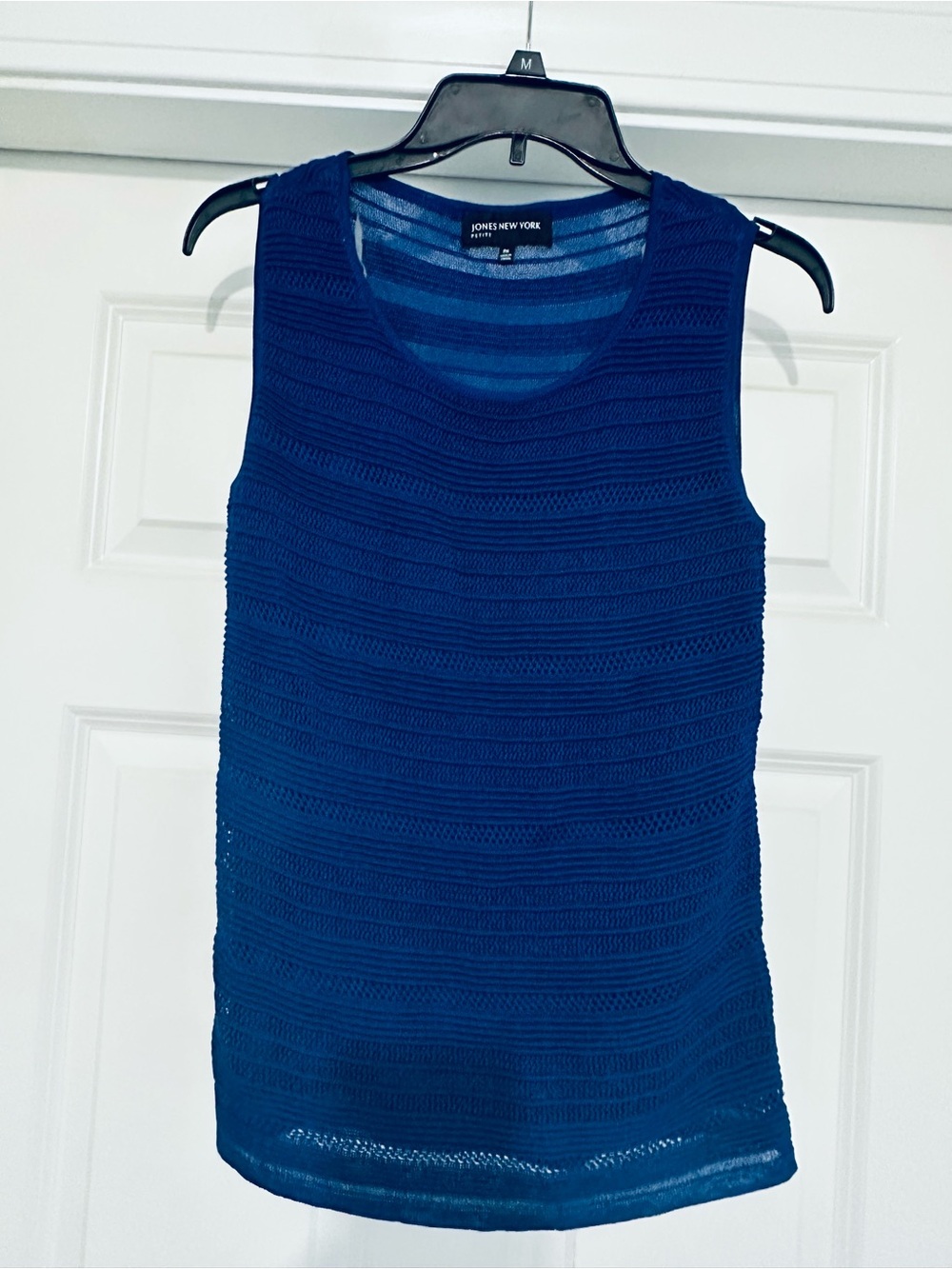 Jones New York Navy Blue Open-Knit Scoop Neck Tank